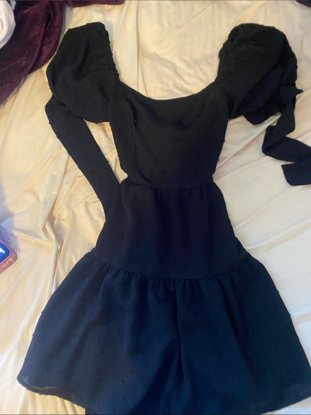 SHEIN Black Puff-Sleeve Tiered Mini Dress